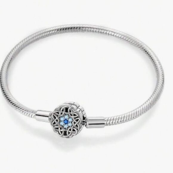 S925 Silver Plated 3MM Snake Chain Charm Bracelet 19 inc with charm - Picture 1 of 3